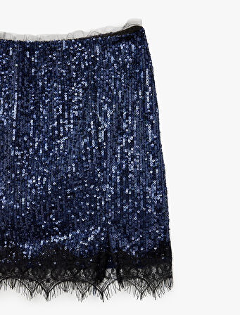 Dantel Detaylı Pullu Payetli Mini Yılbaşı Etek