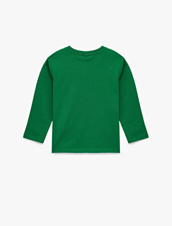 Pamuklu Uzun Kollu Bisiklet Yaka Yılbaşı Baskılı Tişört