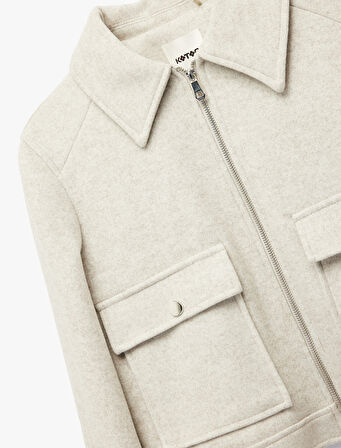 Kısa Kaban Kaşe Cepli Uzun Kollu Fermuarlı