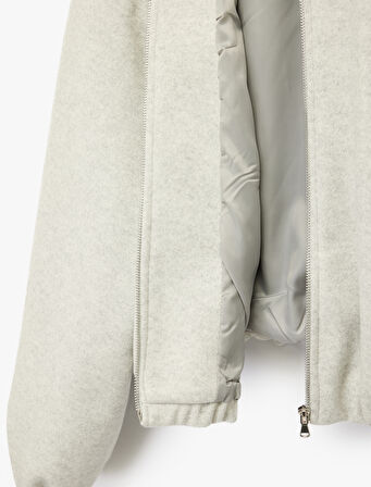 Kaşe Bomber Ceket Crop Bisiklet Yaka Fermuarlı Cepli Uzun Kollu