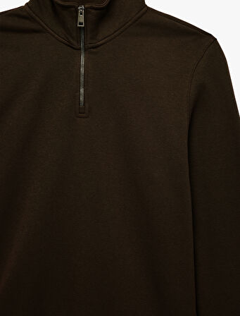 Uzun Kollu Şardonlu Basic Yarım Fermuarlı Sweatshirt