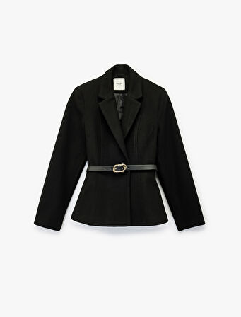 Kruvaze Yaka Kemer Detaylı Peplum Blazer Ceket