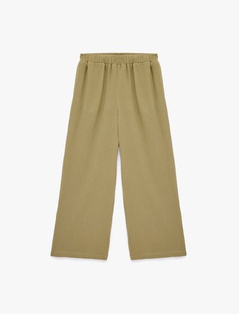 Beli Lastikli Pamuklu Geniş Paça Müslin Pantolon