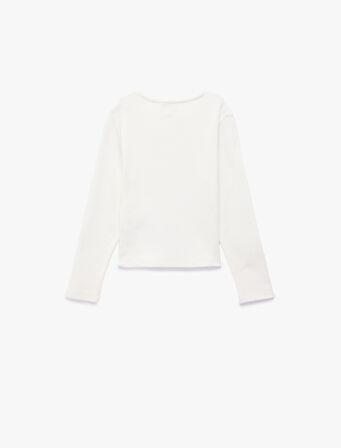 Fiyonklu Uzun Kollu Bisiklet Yaka Pamuklu Tişört