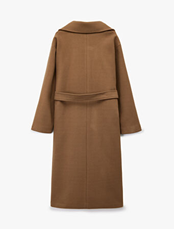 Uzun Kollu Cepli Kemerli Uzun Kaşe Kaban