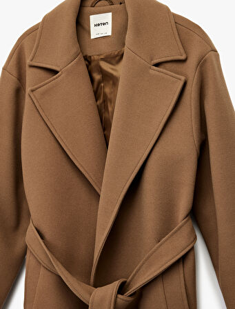 Uzun Kollu Cepli Kemerli Uzun Kaşe Kaban