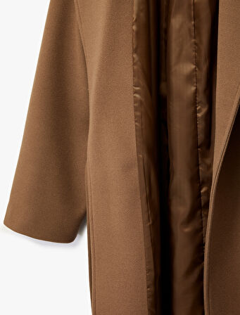 Uzun Kollu Cepli Kemerli Uzun Kaşe Kaban