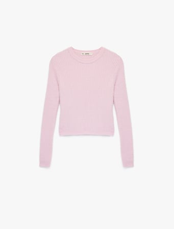 Uzun Kollu Bisiklet Yaka Slim Fit Dokulu Triko Crop Kazak