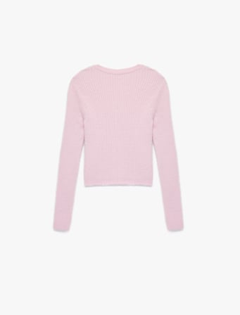Uzun Kollu Bisiklet Yaka Slim Fit Dokulu Triko Crop Kazak