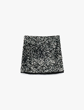 Beli Lastikli Pullu Payetli Etek