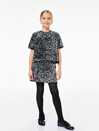 Beli Lastikli Pullu Payetli Etek