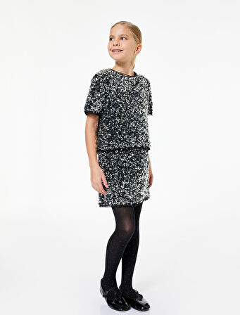 Beli Lastikli Pullu Payetli Etek