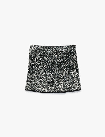 Beli Lastikli Pullu Payetli Etek