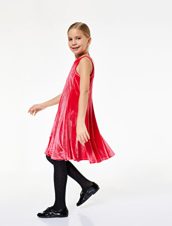 Bisiklet Yaka Kolsuz Pileli Kadife Elbise