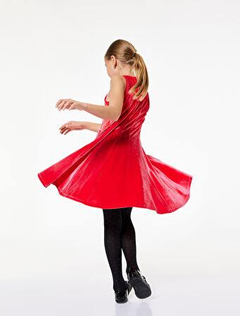 Bisiklet Yaka Kolsuz Pileli Kadife Elbise