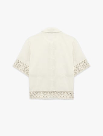 Pamuklu Floral Dokulu Dantel Kroşe Detaylı Kısa Kollu Crop Gömlek