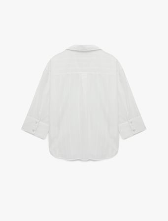 Pamuklu Uzun Kollu Nakış Detaylı Brodeli Oversize Poplin Gömlek