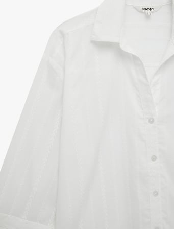 Pamuklu Uzun Kollu Nakış Detaylı Brodeli Oversize Poplin Gömlek