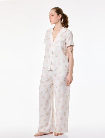 Beli Lastikli Cepli Çiçek Desenli Viskon Pijama Altı 