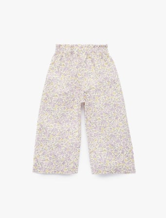 Pamuklu Beli Lastikli Çiçekli Geniş Paça Oversize Pantolon