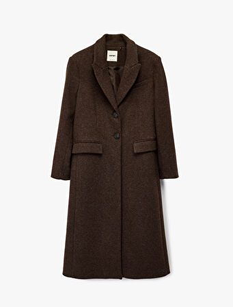 Uzun Kollu Düğmeli Cepli Uzun Kaşe Kaban