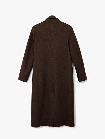 Uzun Kollu Düğmeli Cepli Uzun Kaşe Kaban