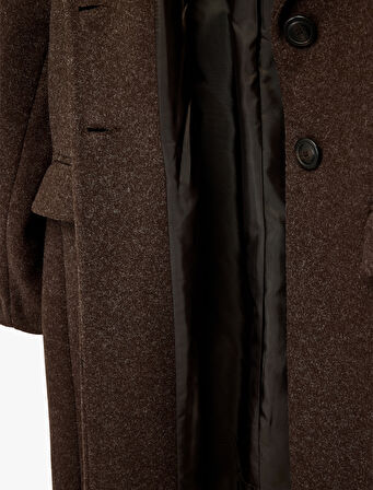 Uzun Kollu Düğmeli Cepli Uzun Kaşe Kaban