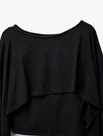 Yuvarlak Yaka Yarasa Kollu Panço Kazak