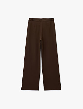 Bağlama Detaylı Cepli Geniş Paça Kumaş Pantolon