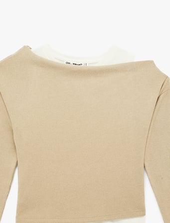Slim Fit Renk Kontrastlı Asimetrik Çift Yaka Uzun Kollu Tişört