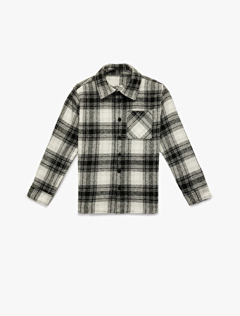 Düğmeli Uzun Kollu Cep Detaylı Ekose Oduncu Gömleği