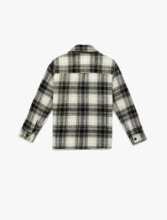 Düğmeli Uzun Kollu Cep Detaylı Ekose Oduncu Gömleği