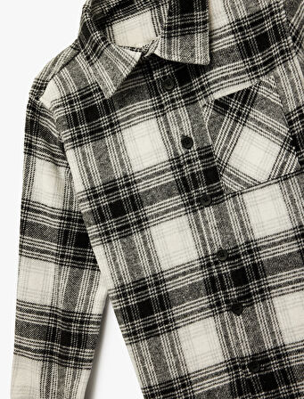 Düğmeli Uzun Kollu Cep Detaylı Ekose Oduncu Gömleği