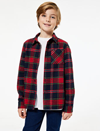 Ekoseli Uzun Kollu Düğmeli Yün Karışımlı Oduncu Gömlek