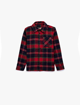 Ekoseli Uzun Kollu Düğmeli Yün Karışımlı Oduncu Gömlek