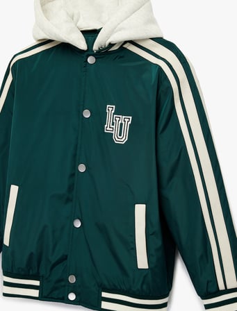 Uzun Kollu Cepli Çıkarılabilir Kapüşonlu Oversize Kolej Ceket