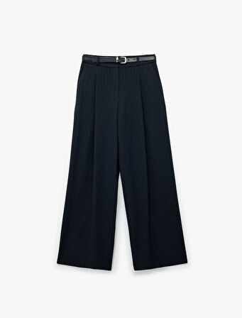 Cepli Kemer Detaylı Geniş Paça Kumaş Baggy Pantolon