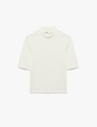 Pamuklu Slim Fit 3/4 Kollu Dik Yaka Tişört
