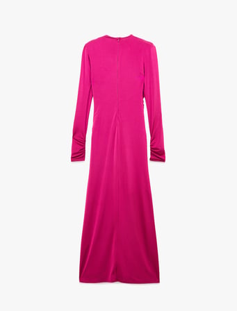 Slim Fit Drapeli Kolsuz Degaje Yaka Parlak Uzun Abiye Elbise