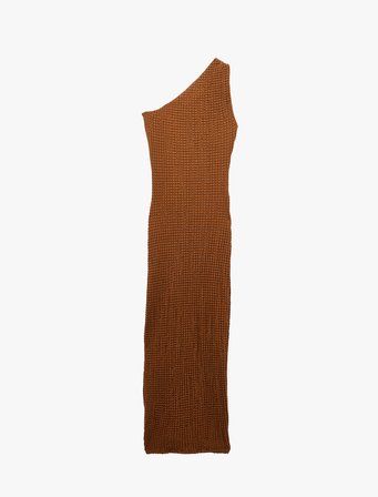 Bürümcük Kumaş Kolsuz Drape Detaylı Tek Omuz Uzun Elbise
