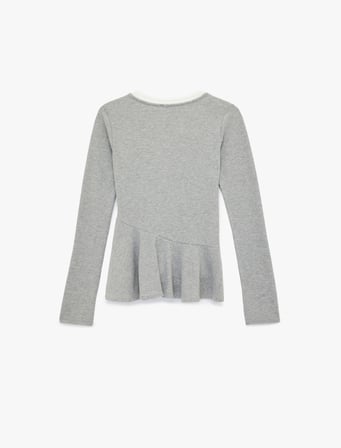 Slim Fit Volanlı Bisiklet Yaka Biyeli Düğmeli Uzun Kollu Tişört