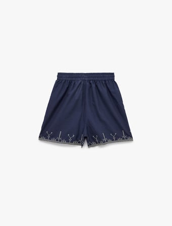 Pamuklu Beli Bağcıklı Nakışlı Mini Şort