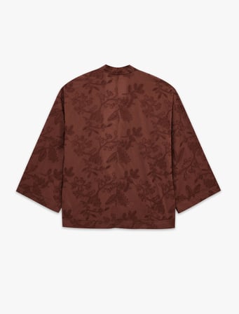 Pamuklu V Yaka 3/4 Kol Nakışlı Kimono