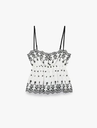 Gipeli Nakışlı Askılı Crop Poplin Degaje Yaka Bluz
