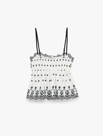 Gipeli Nakışlı Askılı Crop Poplin Degaje Yaka Bluz