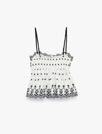 Gipeli Nakışlı Askılı Crop Poplin Degaje Yaka Bluz