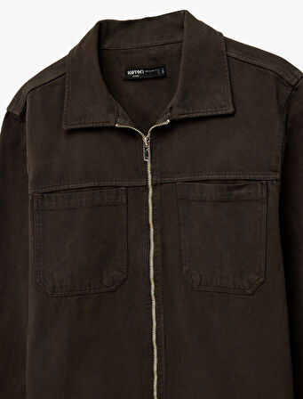 Regular Fit Uzun Kollu Cep Detaylı Fermuarlı Gömlek Ceket