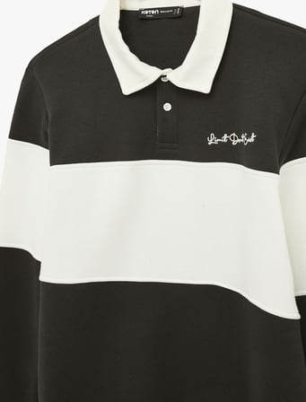Uzun Kollu İşlemeli Renk Bloklu Polo Yaka Sweatshirt