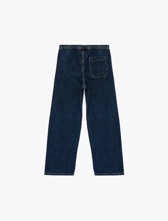 Pamuklu Beli Bağcıklı Geniş Paça Denim Pantolon