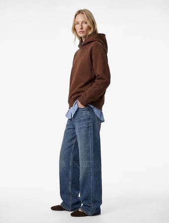 Üç İplik Şardonlu Uzun Kollu Kapüşonlu Basic Sweatshirt
